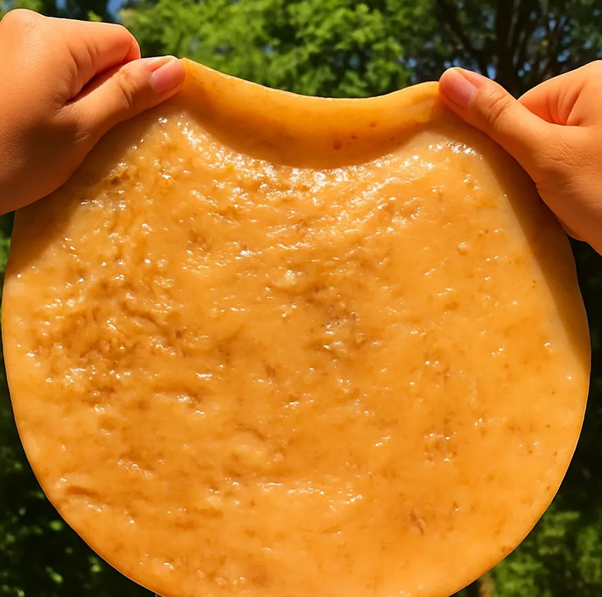 Mãos segurando um SCOBY, a cultura viva que fermenta a kombucha