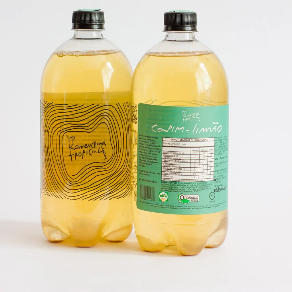 Garrafa Pet 1L da Pi Kombucha Tropical, sabor Capim Limão