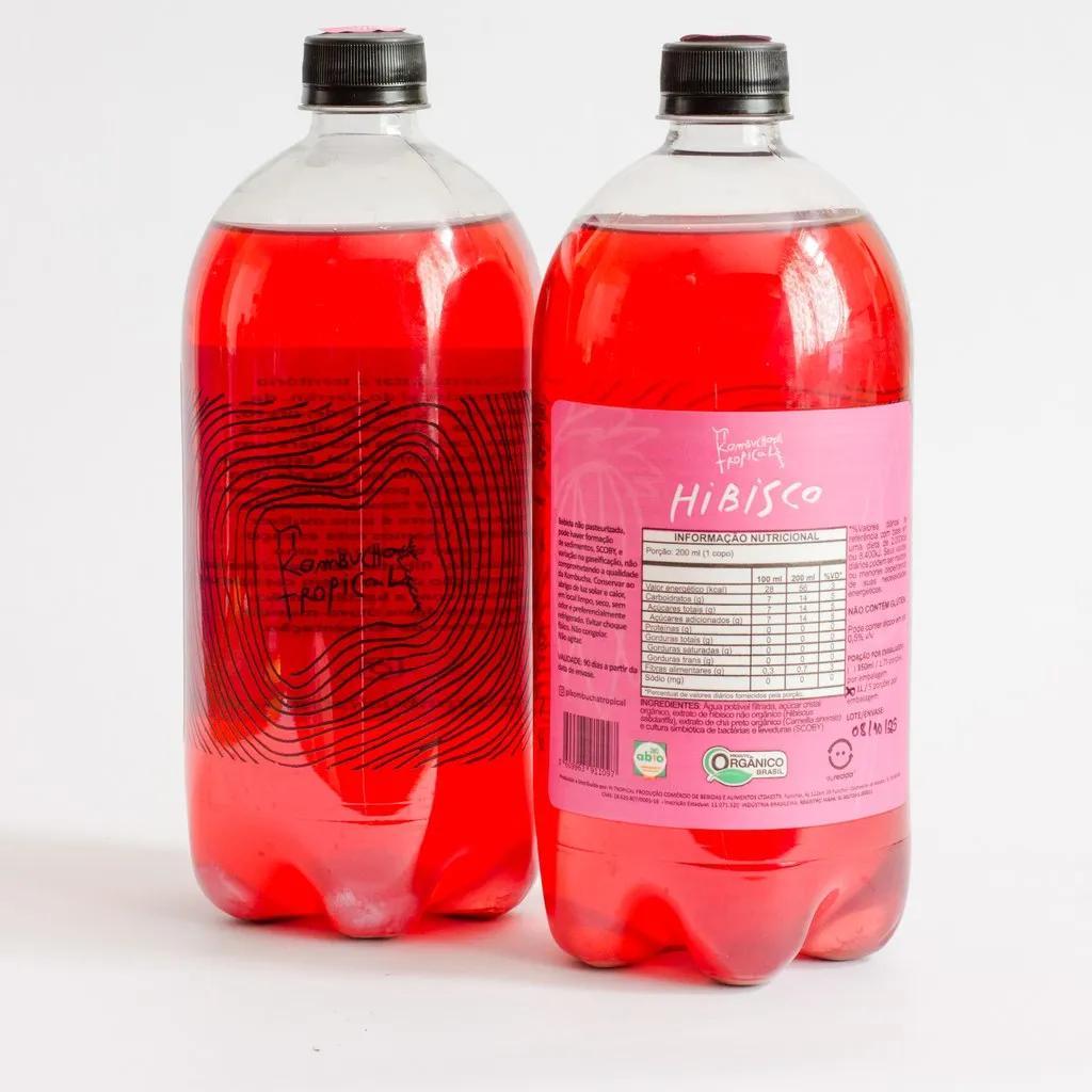 Garrafa Pet 1L da Pi Kombucha Tropical, sabor Hibisco