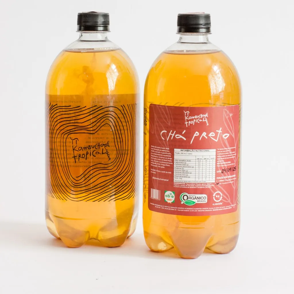 Garrafa Pet 1L da Pi Kombucha Tropical, sabor Original: Chá Preto