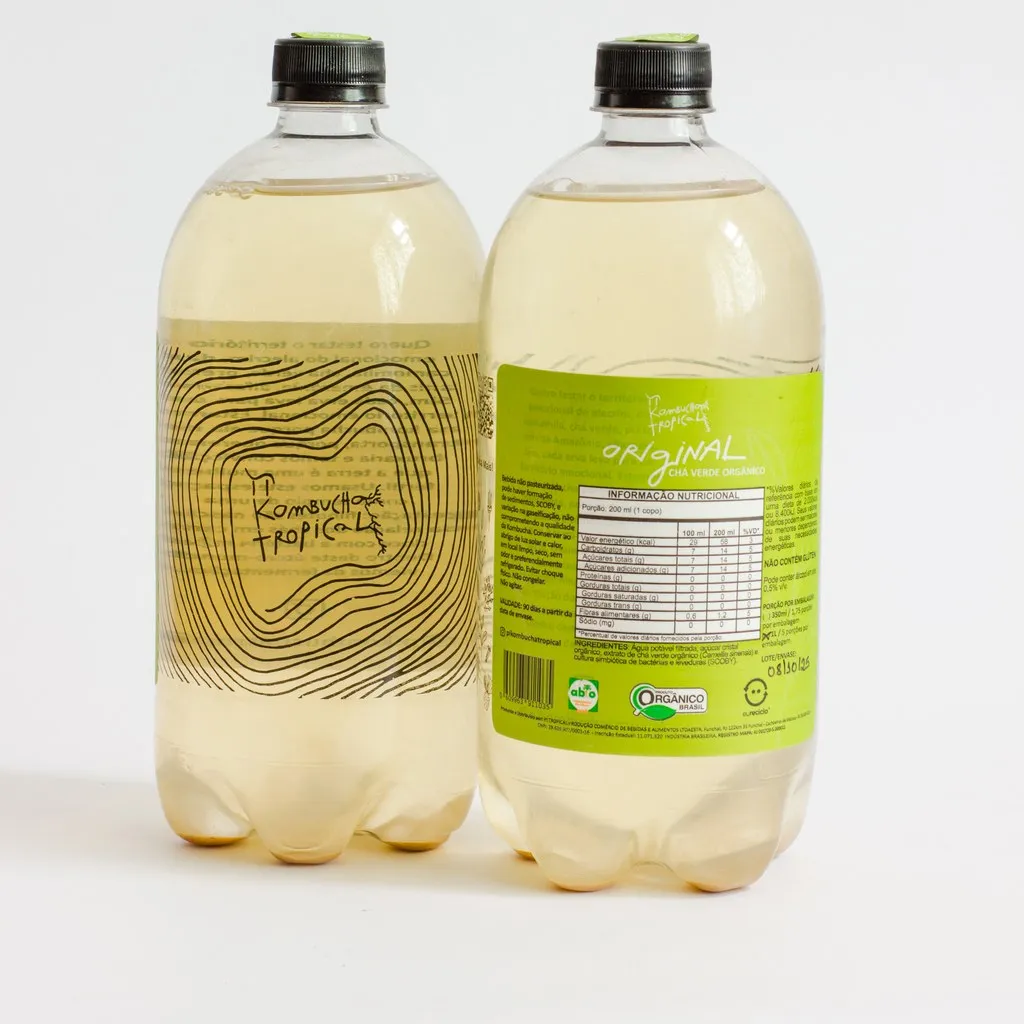 Garrafa Pet 1L da Pi Kombucha Tropical, sabor Original: Chá Verde