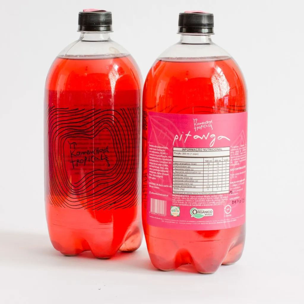 Garrafa Pet 1L da Pi Kombucha Tropical, sabor Pitanga