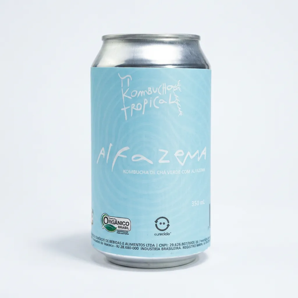 Lata 350ml da Pi Kombucha Tropical, sabor Alfazema