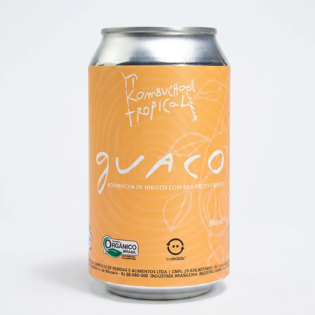 Lata 350ml da Pi Kombucha Tropical, sabor Guaco