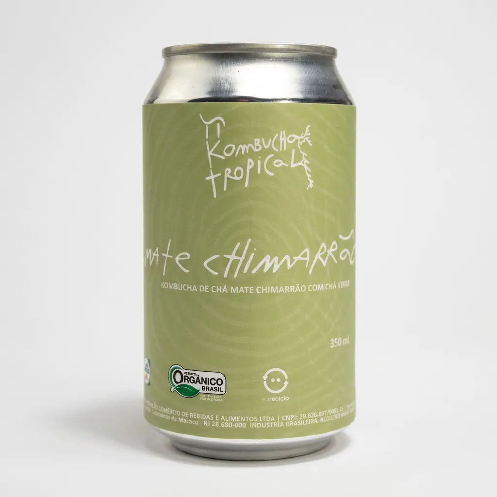 Lata 350ml da Pi Kombucha Tropical, sabor Mate Chimarrão