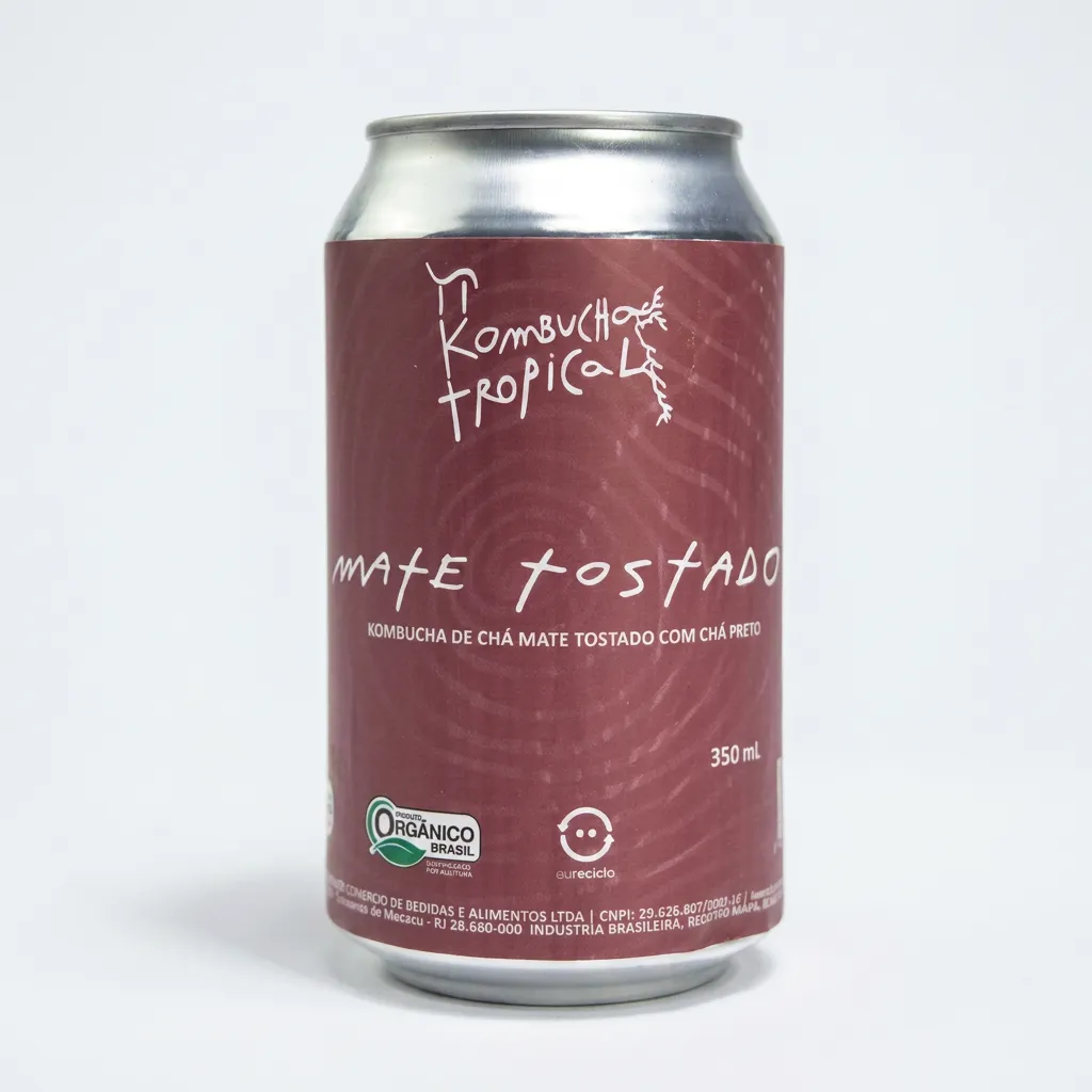 Lata 350ml da Pi Kombucha Tropical, sabor Mate Tostado
