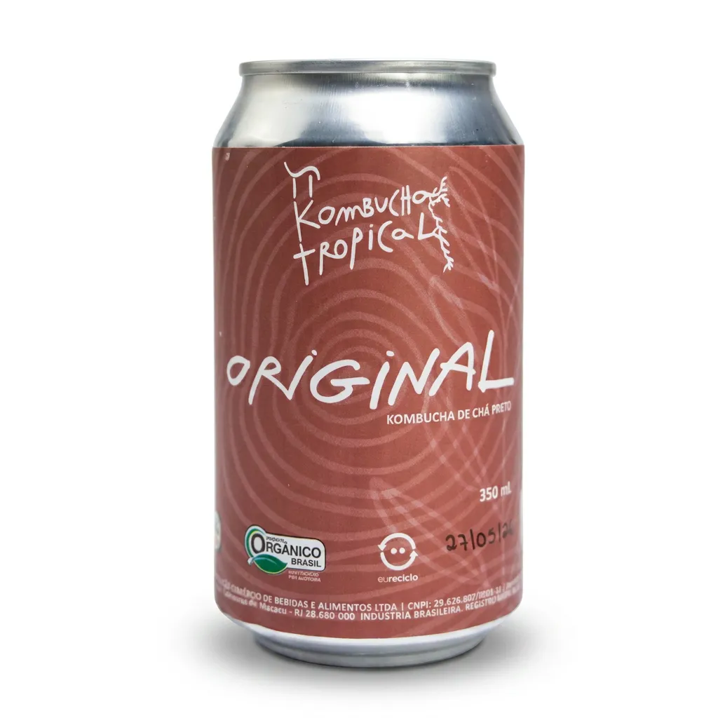 Lata 350ml da Pi Kombucha Tropical, sabor Original: Chá Preto
