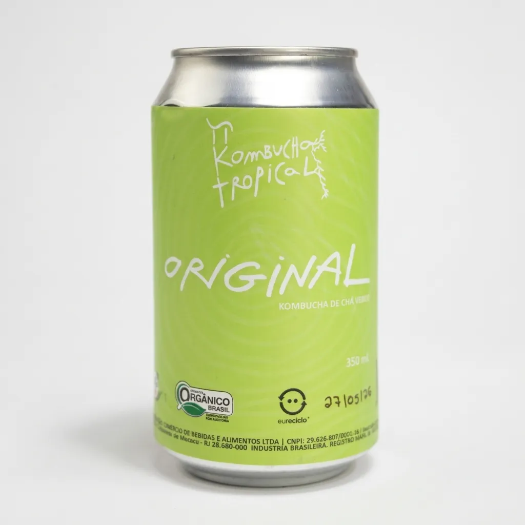 Lata 350ml da Pi Kombucha Tropical, sabor Original: Chá Verde